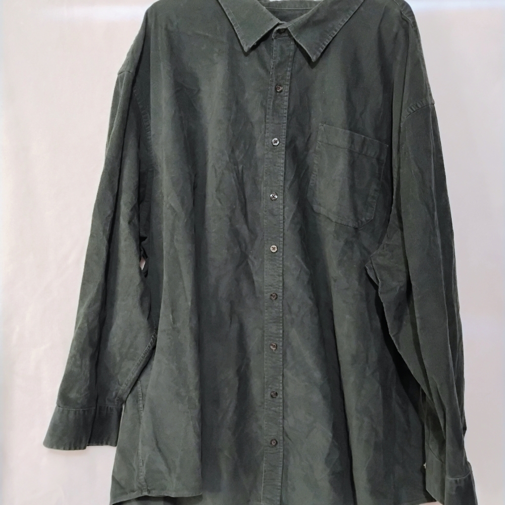 True Nation Mens 5XL Forest Green Corduroy Long‎ Sleeve Button Shirt Pocket F